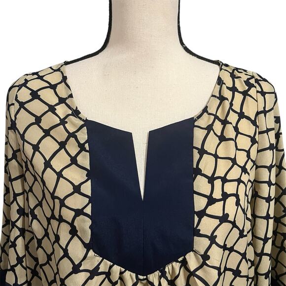 UMGEE | Women's Semi Sheer Gold Navy Oversized Boho Tunic Mini Dress Sz M - Picture 2 of 5
